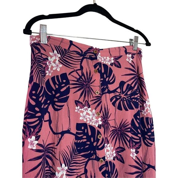ModCloth X Collectif Button Front Maxi Skirt Blush with Navy Print - Picture 4 of 8